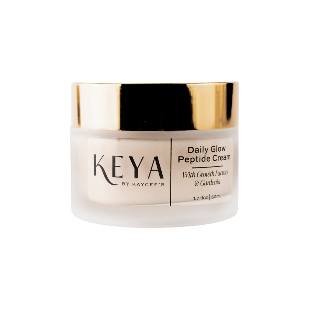 KEYA BY KAYCEE'S Daily Glow Peptide Cream with Growth Factors and Gardenia, 50 ml jar.
