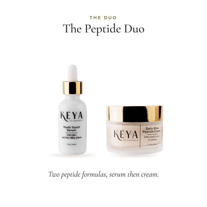The Peptide Duo: KEYA Youth Touch Serum and Daily Glow Peptide Cream side by side